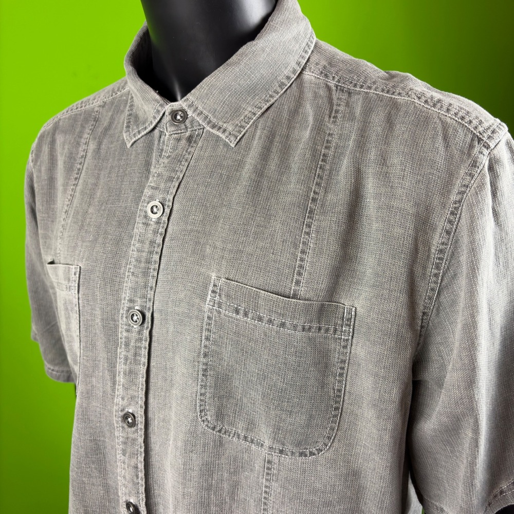 Patrick James West Coast Classic Mens 2X Silk Linen Gray Textured 2 Pocket Shirt